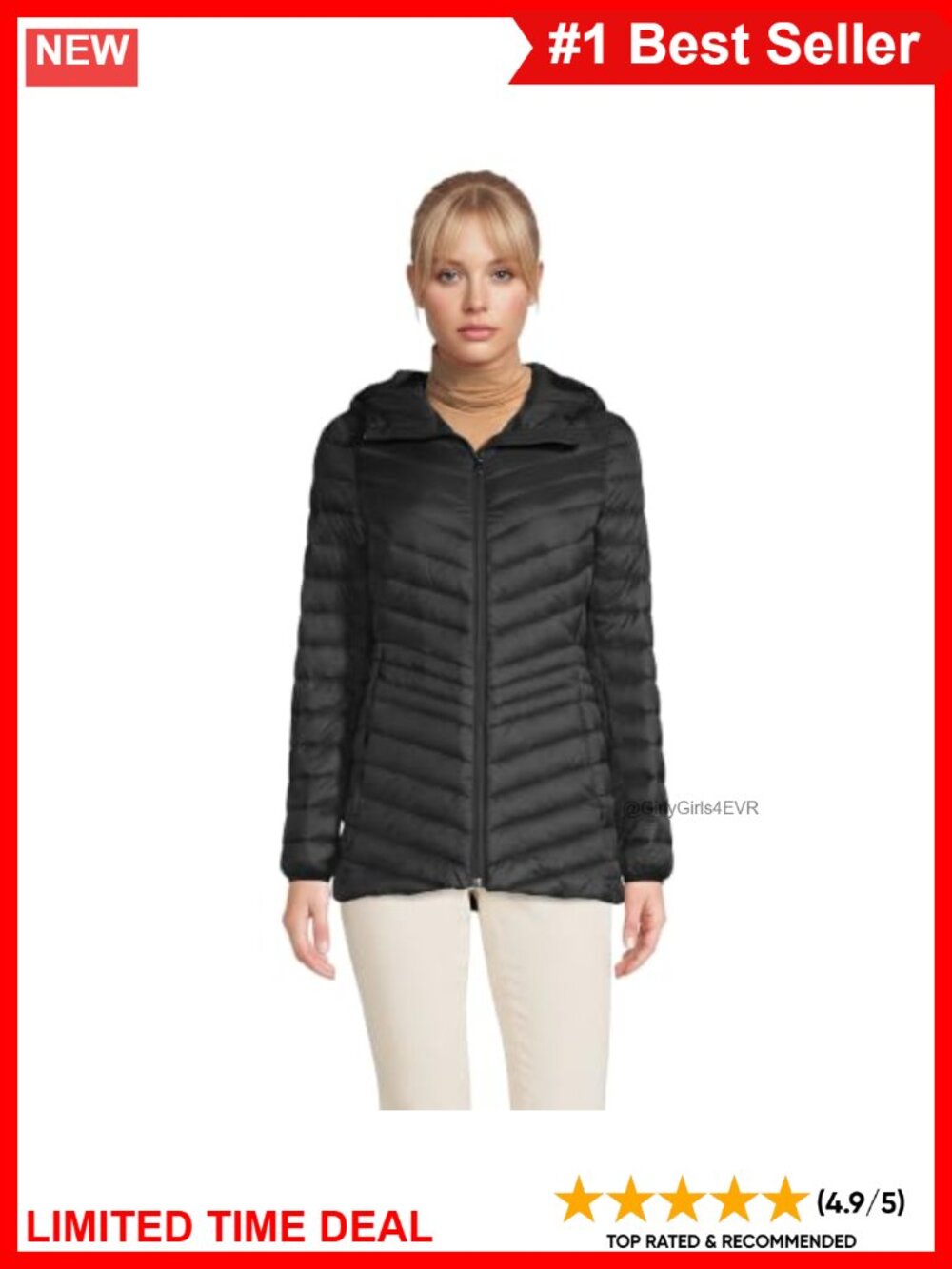 Lands' End Womens Ultralight Packable Down Jacket 800 Fill Hooded